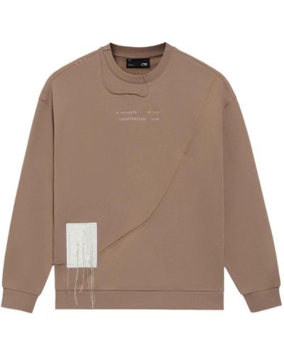Li-ning Cf Sports Living Series Alphabet Embroidered Loose Round Neck Pullover - Brown