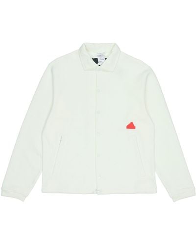 adidas Solid Color Logo Single Breasted Lapel Long Sleeves White Jacket