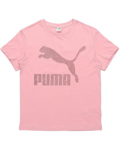 PUMA Logo Printing Round-neck Tee - Pink