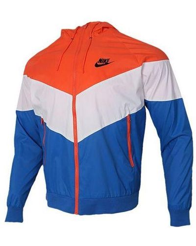 Nike Woven Windproof Athleisure Casual Sports Hooded Jacket - Blue