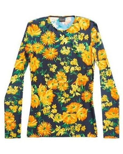 Balenciaga Floral Print Cotton T-shirt - Yellow