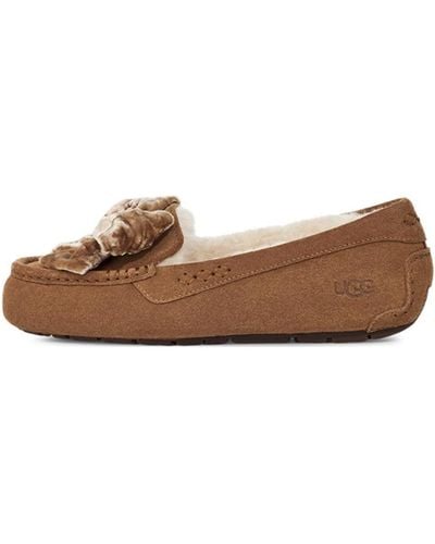 UGG Leisure Fluff Bow Mini Loafers - Brown