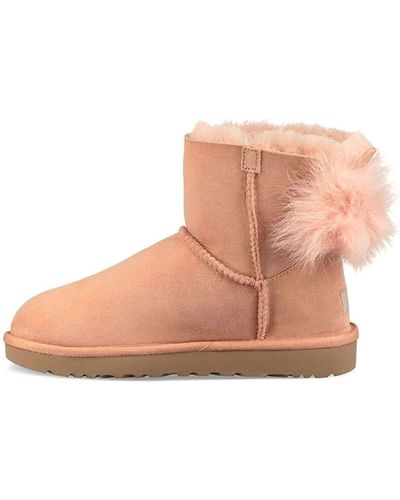 UGG Fluff Bow Mini Fleece Lined Pink - Brown