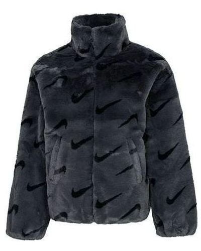 Nike Printed Faux Fur Jacket Asia Sizing - Blue