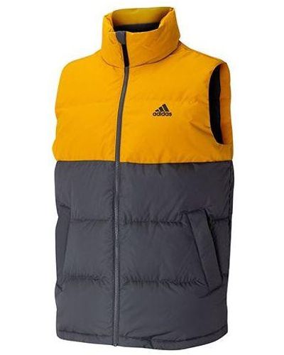 adidas Down Vest Outdoor Protection Against Cold Stay Warm Stand Collar Sports Yellow Black Colorblock - Blue
