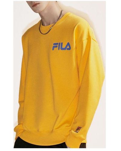 FILA FUSION Alphabet Logo Printing Sports Round Neck Pullover - Yellow