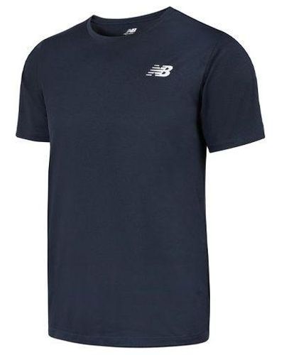 New Balance Logo Printing Round Neck Sports Running Short Sleeve Navy Blue
