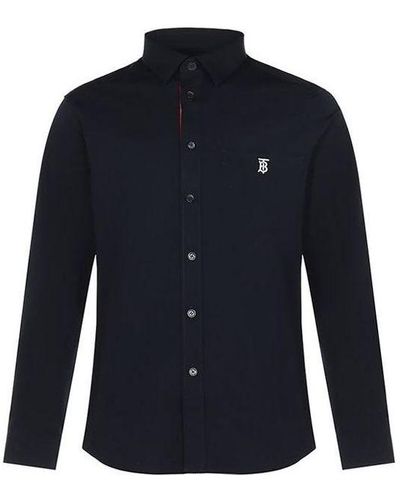 Burberry Ss21 Logo Cotton Long Sleeve Shirt - Blue