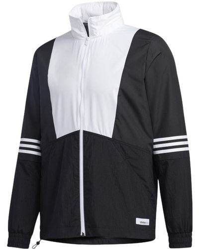 adidas Neo Contrasting Colors Casual Sports Hooded Jacket Black - Blue