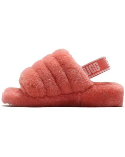 UGG Fluff Yeah Slide Minimalistic Casual Thick Sole Shoe Pink - Red
