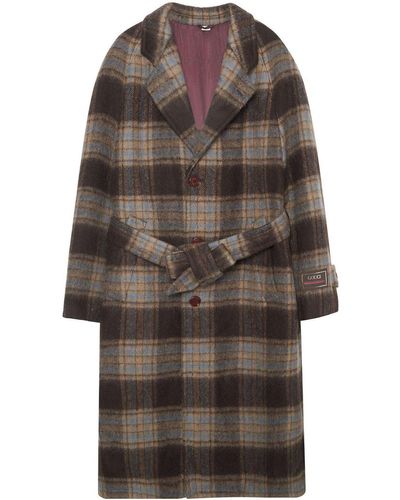 Gucci Check Wool Coat With Label - Brown