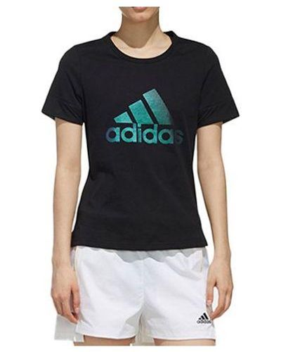 adidas Alphabet Logo Printing Sports Short Sleeve - Black