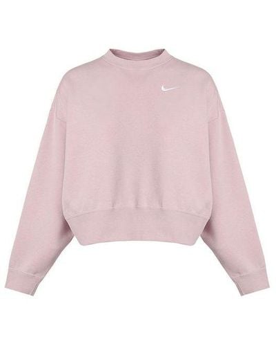 Nike Sportswear Solid Color Fleece Round Neck Pullover Champagne Color Hoodie - Pink