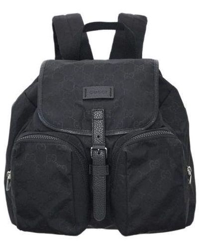 Men's Gucci Logo Leather Logo Nylon Large Capacity Schoolbag Backpack Black 449181-G1XYN-8615