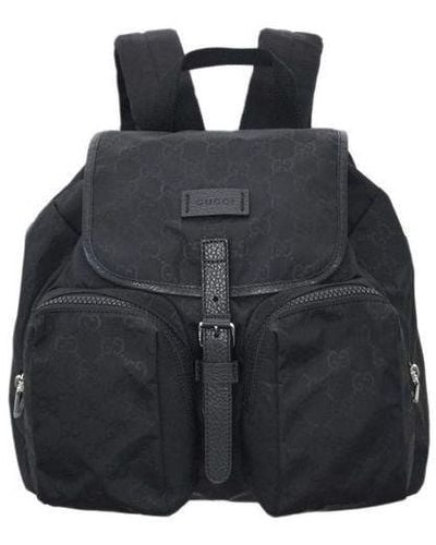 Gucci Logo Leather Logo Nylon Schoolbag Backpack - Black