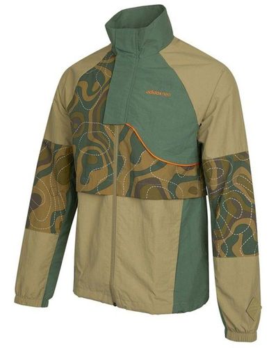 adidas Neo Cg Jk2 Contrast Color Stitching Sports Stand Collar Logo Jacket Military Green