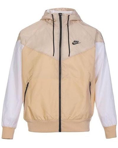 Nike Sportswear Windrunner Sports Training Colorblock Logo Hooded Woven Jacket Khaki - Natural