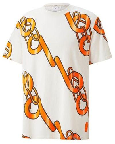 PUMA X Pronounce Graphic Tee Crossover Chain Printing Athleisure Casual Sports Short Sleeve White - Orange