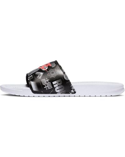 Nike Benassi Jdi Print White Slippers - Black