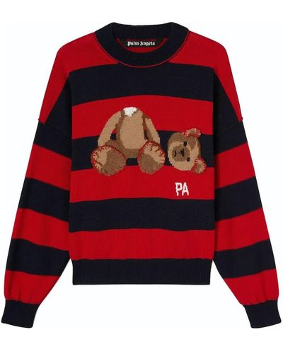 Palm Angels Bear Striped Sweater - Red