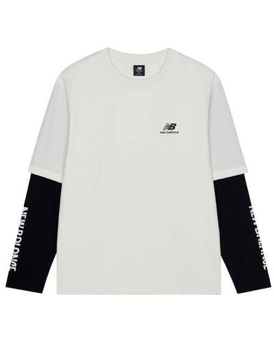 New Balance Contrast Color Stitching Knit Round Neck Long Sleeves T-shirt - White