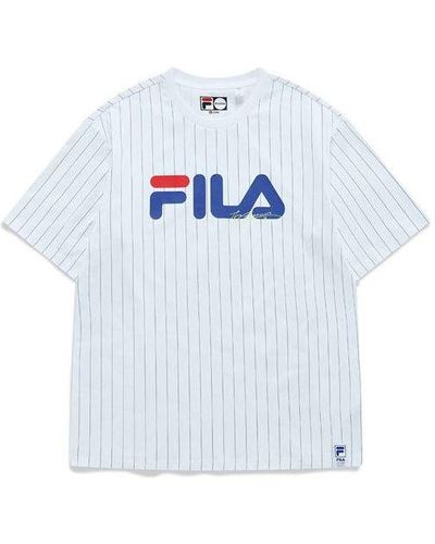 FILA FUSION Stripe Logo Loose Short Sleeve White - Blue