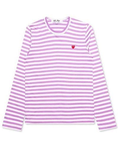 COMME DES GARÇONS PLAY Striped Mini Logo Long Sleeves Tee - Purple