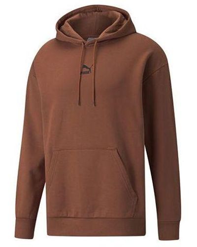 PUMA Classics Oversized Casual Sports Drawstring Hooded Long Sleeves Coffee - Brown