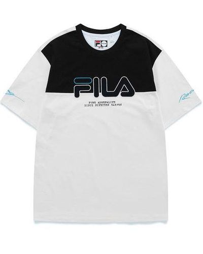 FILA FUSION Logo Embroidered Contrasting Colors Sports Short Sleeve - Black