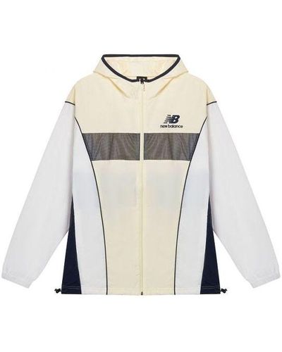 New Balance Embroidery Logo Color Contrast Hooded Jacket Coat - Natural