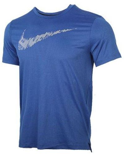Nike Dri-fit Printing Training Tops Short Sleeve - Blue