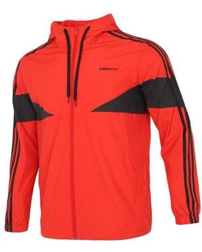 adidas Neo Casual Sports Windproof Woven Hooded Jacket - Red