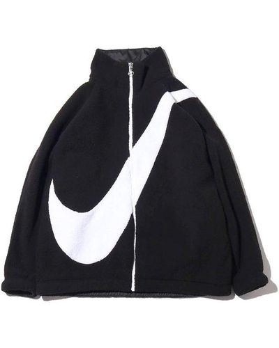 Nike Big Swoosh Large Logo Lamb's Wool Reversible Jacket Us Edition - Black