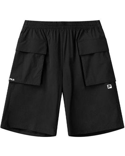 Fila Athletics Solid Color Casual Sports Woven Shorts - Black
