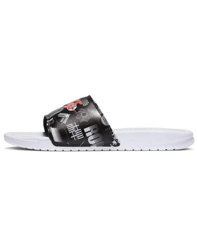 Nike Benassi Jdi Print White Black Slippers 'white Black'