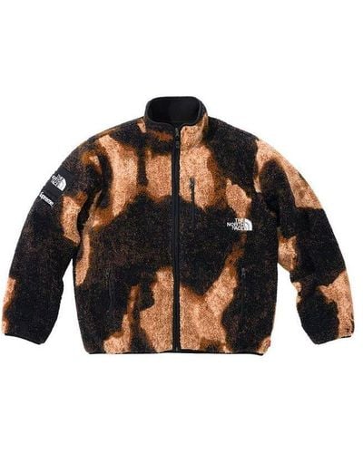 Supreme X The North Face Bleached Denim Print Fleece Jacket - Black