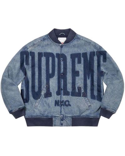 Supreme Washed Knockout Denim Varsity Jacket - Blue