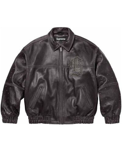 Supreme Gem Studded Leather Jacket - Gray