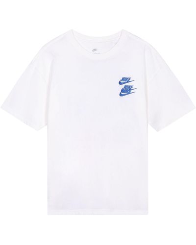 Nike Sportswear Around The World Subject Embroidered Alphabet Logo Ribbed Round Neck Short Sleeve White T-shirt - Blue