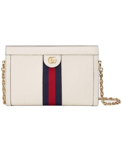 Gucci Ophidia Gold Logo Stripe Webbing Leather Chain Shoulder Messenger Bag Small Classic - White