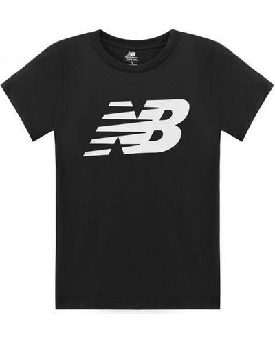New Balance Contrasting Colors Logo Printing Sports Round Neck Short Sleeve - Black