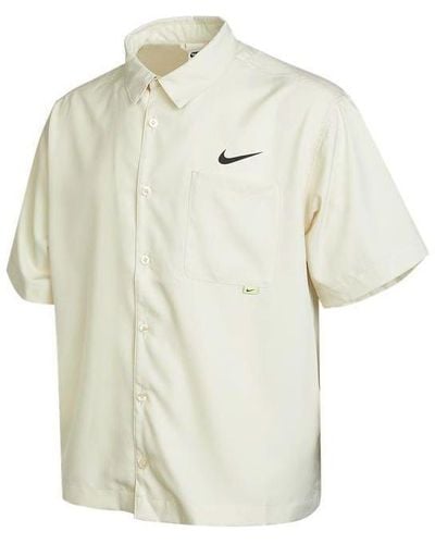 Nike Sportswear Logo Single Breasted Solid Color Short Sleeve Lime Shirt - White