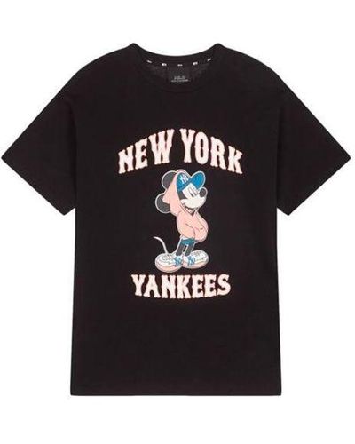 MLB Disney Mickey Crossover New York Yankees Basic Printing Round Neck Short Sleeve - Black