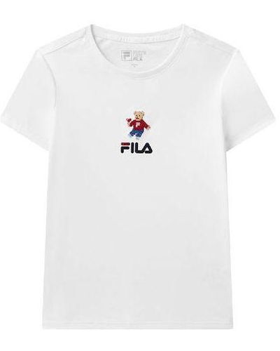 Fila Bear Pattern Round Neck Pullover Short Sleeve - White
