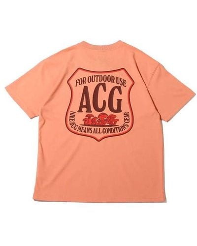 Nike Acg Minimalistic Alphabet Logo Printing Casual Round Neck Short Sleeve Pink T-shirt - Orange