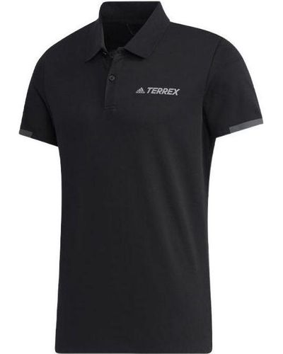 adidas Solid Color Alphabet Printing Short Sleeve Black Polo Shirt