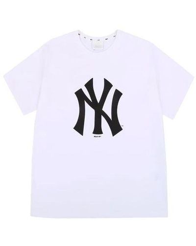 MLB Ny/la New York Yankees Basic Big Logo Printing Sports Round Neck Short Sleeve - White