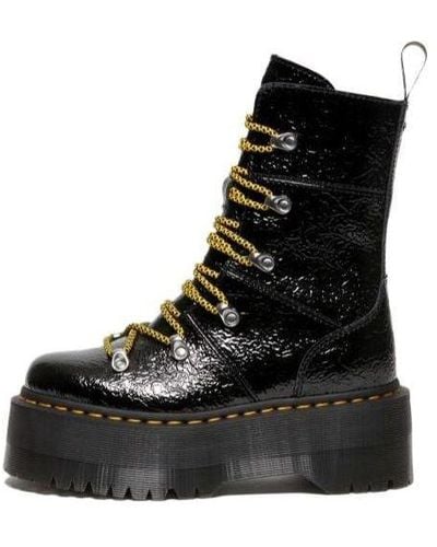 Dr. Martens Ghilana Max Distressed Patent Leather Platform Boots - Black