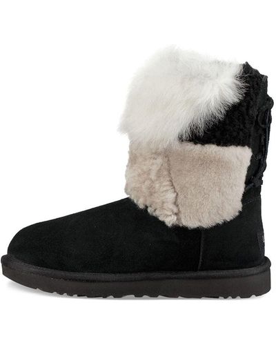 UGG Classic Short Patchwork Fluff Stay Warm Cozy Fleece Lined - Black