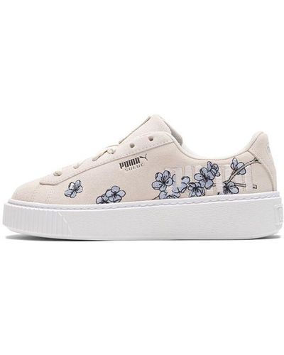 PUMA Platform Floral Flowers Casual Low Tops Skateboarding Shoes Beige - White